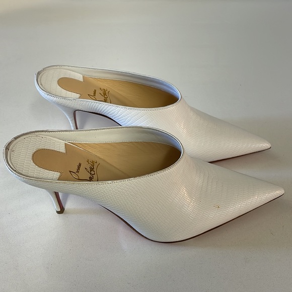 Christian Louboutin White Lizard Effect Leather Point-toe Slip-on Zarli Mules - Picture 7 of 15